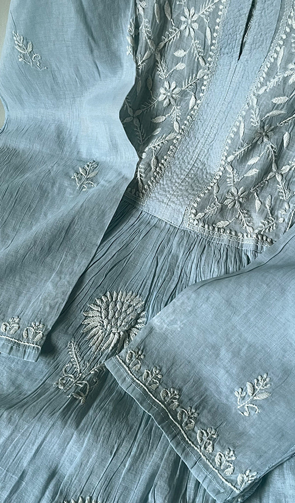 Women's Lakhnavi Handcrafted Cotton Chikankari Semi - Stitched Suit Material - HONC0166937