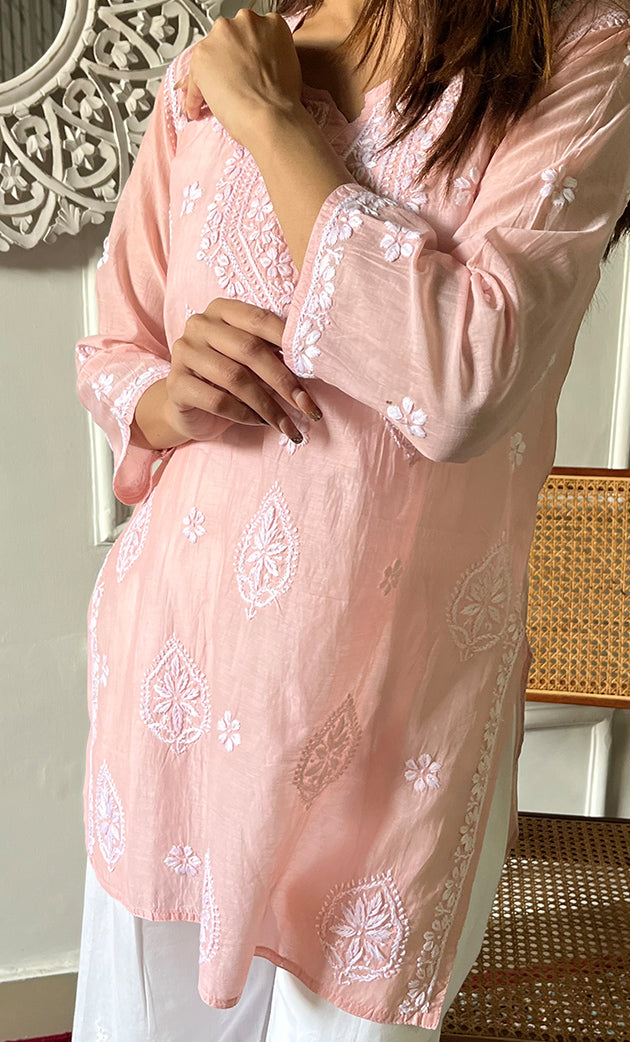 Ishani Women's Lakhnavi Handcrafted Mul Chanderi Chikankari Top - HONC0325418