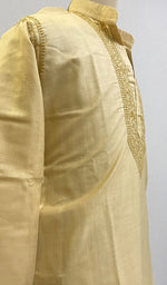 将图像加载到图库查看器中， Men&#39;s Lucknowi Handcrafted Cotton Chikankari Kurta - HONC0199719
