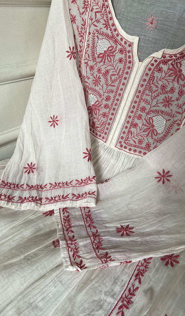 Women's Lakhnavi Handcrafted Mul Chanderi Semi - Stitched Kurta And Dupatta Set - HONC0274497