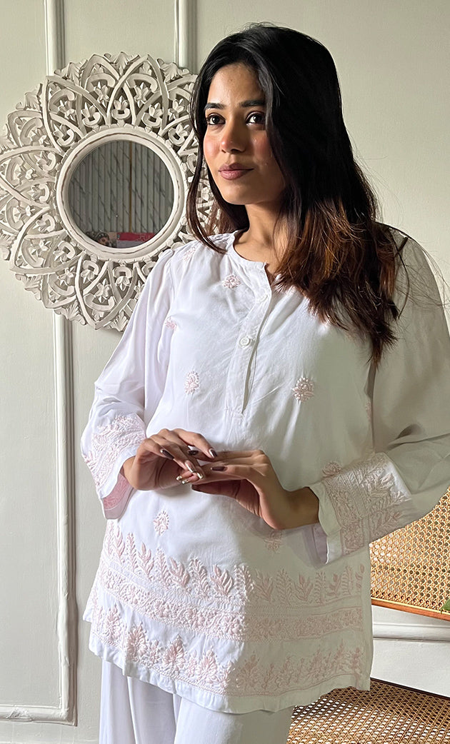 Women's Lakhnavi Handcrafted Modal Cotton Chikankari Top - HONC03088020