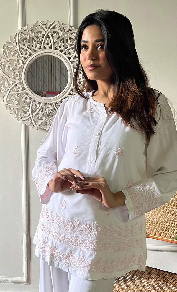 Women's Lakhnavi Handcrafted Modal Cotton Chikankari Top - HONC03088020