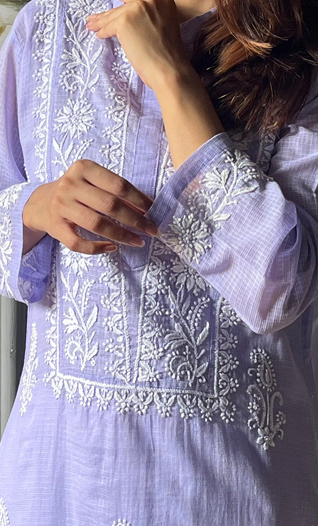 Women's Lakhnavi Handcrafted Kota Cotton Chikankari Kurti - HONC0305754