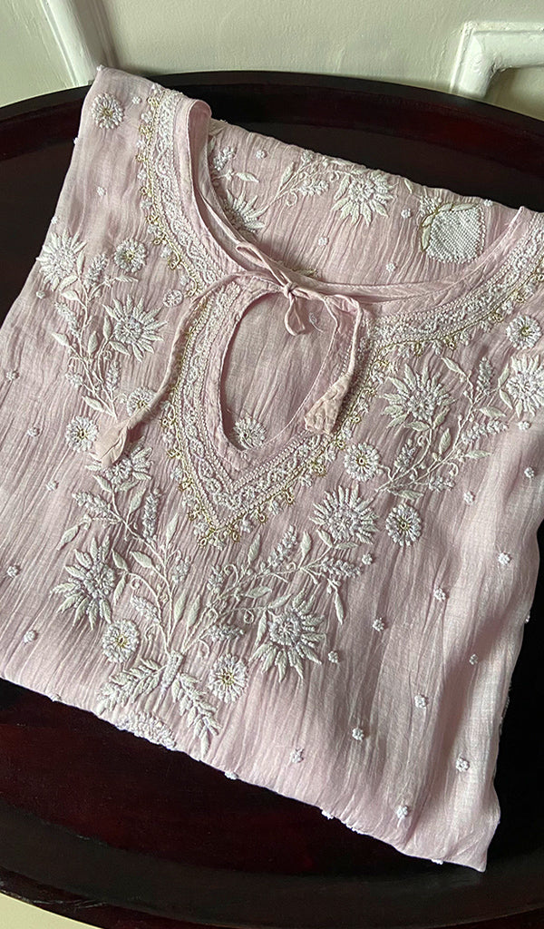 Rabia Women's Lucknowi Handcrafted Mul Chanderi Chikankari Kaftan - HONC0259173