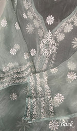 Load image into Gallery viewer, Women's Lakhnavi Handcrafted Pure Organza Chikankari Semi stitched Kurta And Dupatta Set- HONC0348606