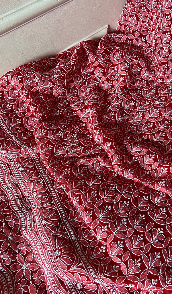 Women's Lucknowi Handcrafted Faux-Georgette Unstitched Chikankari Suit Material - HONC0347549
