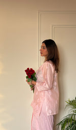 Anika Women's Lucknowi Handcrafted Chanderi Silk Chikankari Top with Farshi Salwar Set .