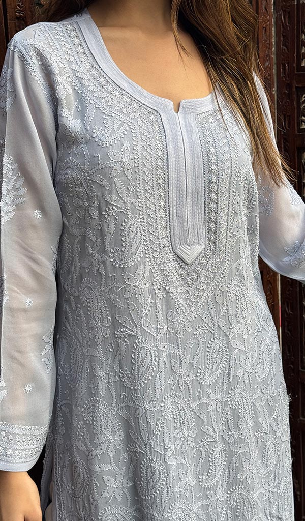 Women's Lakhnavi Handcrafted Viscose Georgette Chikankari Kurti - HONC0204867