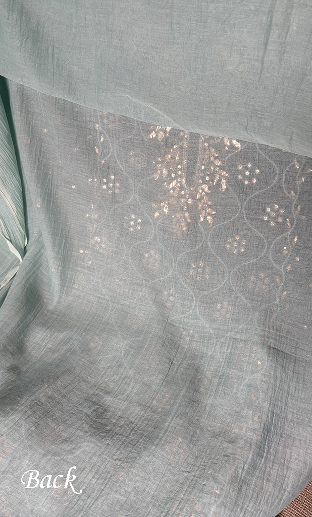 Women's Lakhnavi Handcrafted Mul Chanderi Unstitched Chikankari Full Suit Material - HONC0320708