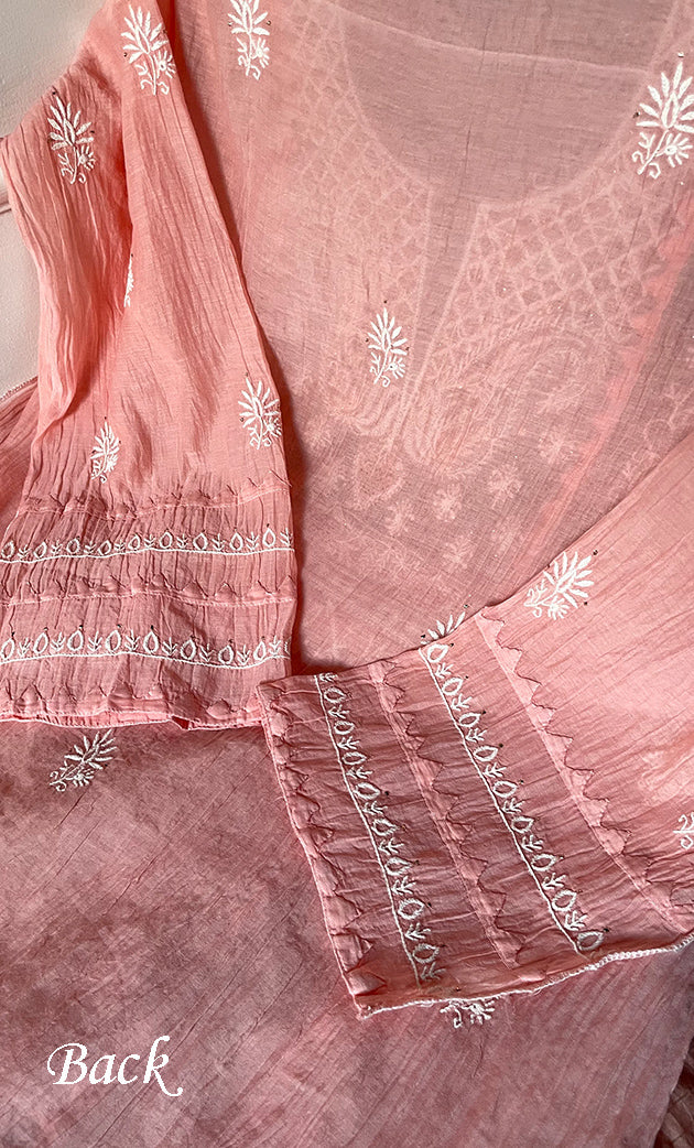 Women's Lakhnavi Handcrafted Mul Chanderi Semi - stitched Kurta And Dupatta Set- HONC0282407