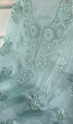 Load image into Gallery viewer, Women's Lakhnavi Handcrafted Pure Organza Chikankari Unstitched Kurta And Dupatta Set- HONC0329223