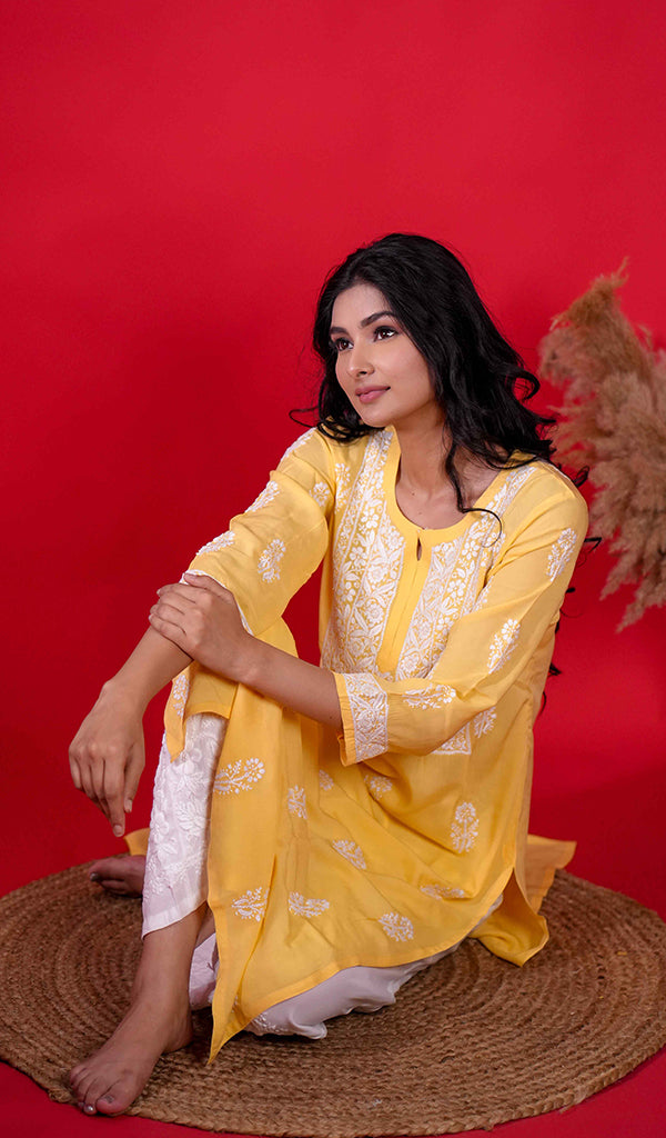 Rupam Women's Lucknowi Handcrafted Modal Cotton Chikankari Kurti - HONC0213698