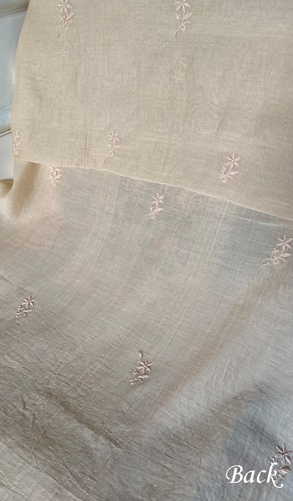 Women's Lakhnavi Handcrafted Mul Chanderi Unstitched Chikankari Full Suit Material - HONC0345053