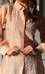 Load image into Gallery viewer, Afifa Women&#39;s Lakhnavi Handcrafted Chanderi Silk Chikankari Top And Pant Set - HONC0307943
