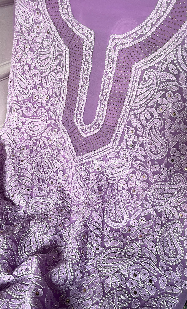 Women's Lucknowi Handcrafted Faux-Georgette Chikankari Suit Material - HONC0263370