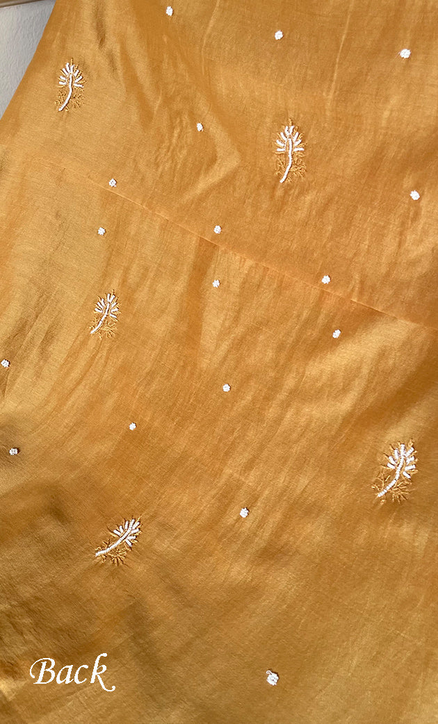 Women's Lucknowi Handcrafted Chanderi Silk Unstitched Chikankari Full Suit Material - HONC0278003