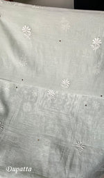 Load image into Gallery viewer, Women&#39;s Lucknowi Handcrafted Mul Chanderi Chikankari Kurta Dupatta Set- HONC0257324
