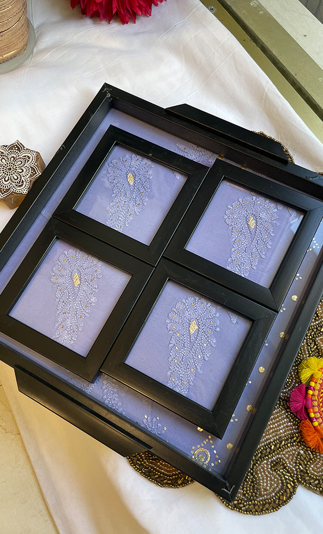 Chikankari Tray with Four Coasters - HONC0177533