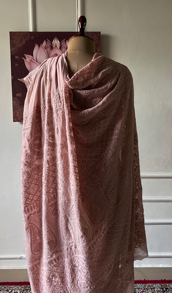Women's Lakhnavi Handcrafted Viscose Georgette Chikankari Saree - HONC0337527