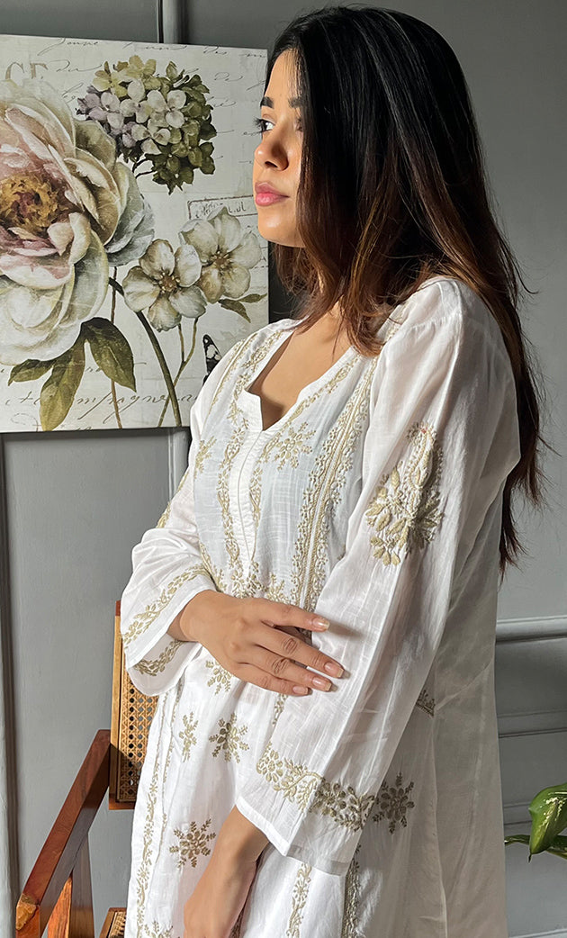 Women's Lucknowi Handcrafted Cotton Chikankari Kurti - HONC0271344