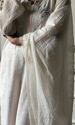Load image into Gallery viewer, Women's Lakhnavi Handcrafted Mul Chanderi Chikankari Stitched Kurta, Dupatta And Pant Set - HONC0323124