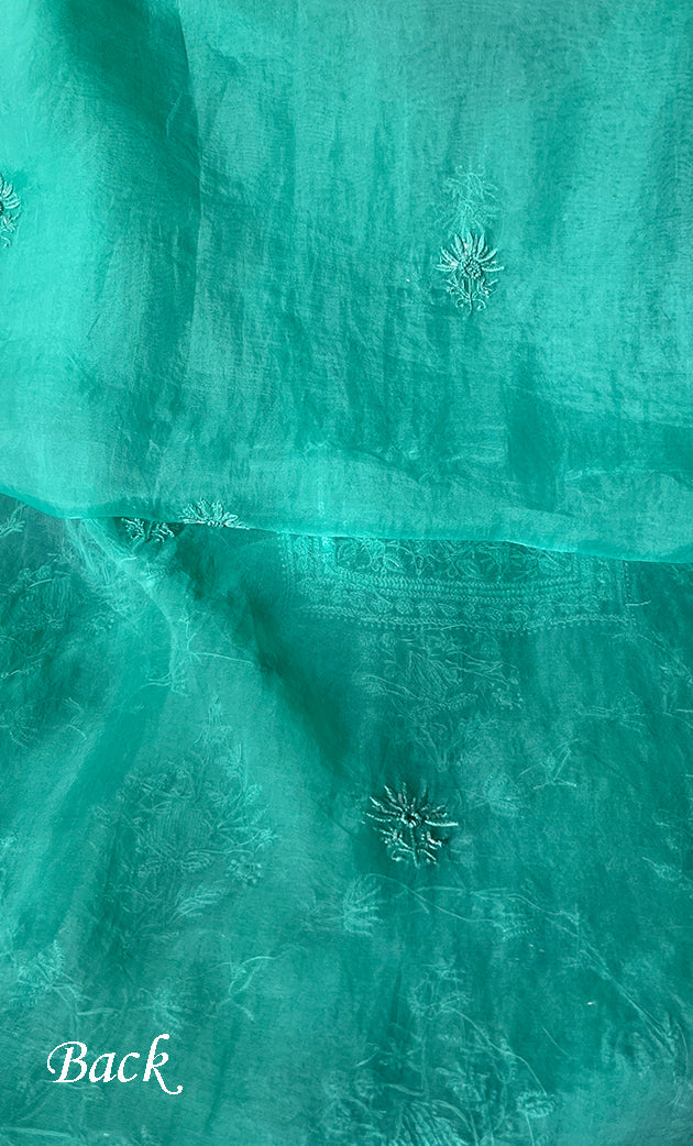 Women's Lakhnavi Handcrafted Pure Organza Chikankari Unstitched Kurta And Dupatta Set- HONC029556