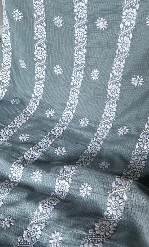 Women's Lucknowi Handcrafted Kota Cotton Chikankari Unstitched Kurta And Dupatta Set - HONC0312637