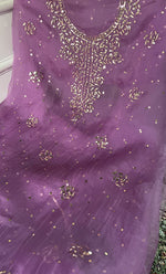 将图像加载到图库查看器中， Marifa Women's Lakhnavi Handcrafted Pure Organza Chikankari Unstitched Kurta And Dupatta Set- HONC0317960