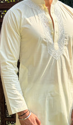 Load image into Gallery viewer, Men&#39;s Lucknowi Handcrafted Cotton Chikankari Kurta -  HONC0115475
