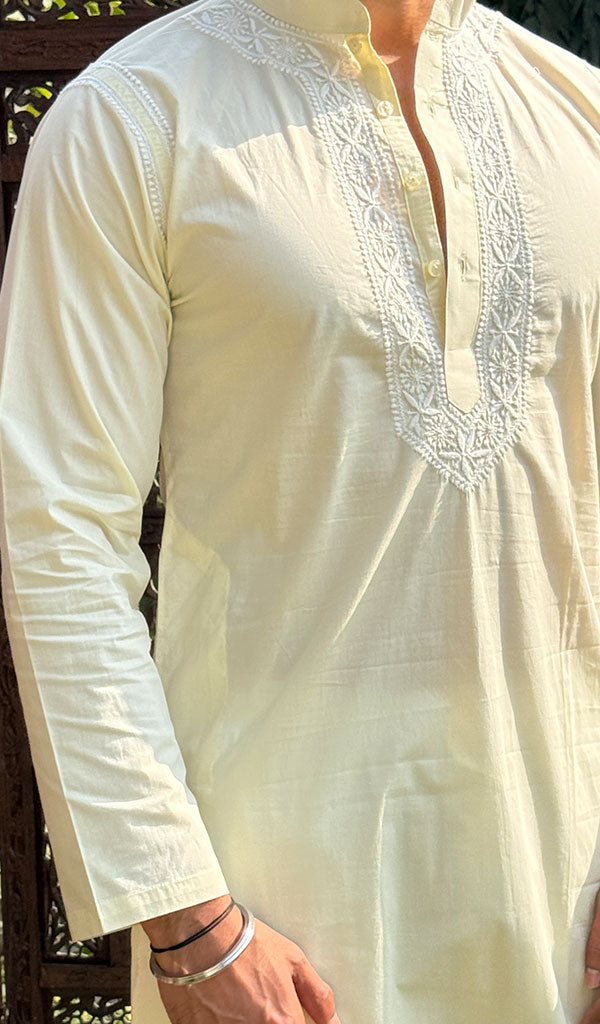 Men's Lucknowi Handcrafted Cotton Chikankari Kurta -  HONC0115475