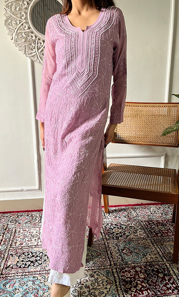 Women's Lakhnavi Handcrafted Viscose Georgette Chikankari Kurti - HONC0318806