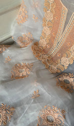 Load image into Gallery viewer, Rose Women's Lakhnavi Handcrafted Pure Organza Chikankari Unstitched Kurta And Dupatta Set- HONC0340809