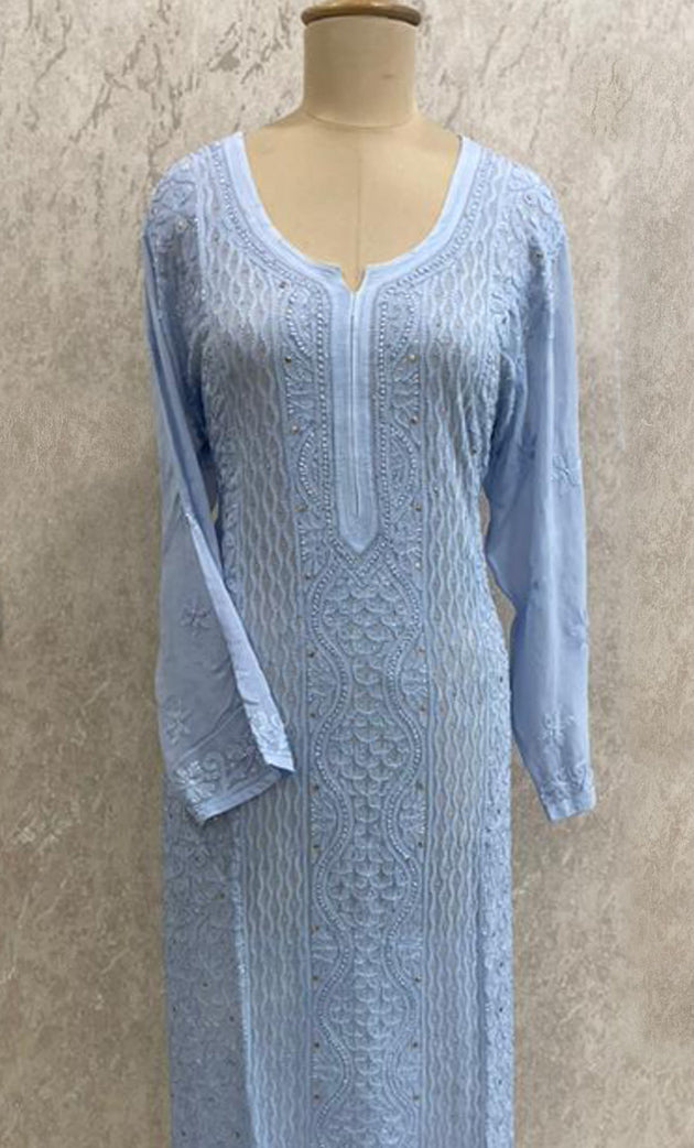 Women's Lakhnavi Handcrafted Viscose Georgette Chikankari Kurti- HONC0268917