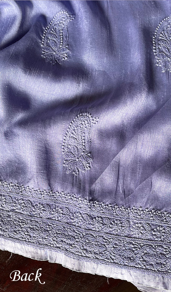 Women's Lakhnavi Handcrafted Raw Silk Chikankari Unstitched Kurti Fabric - HONC0278430