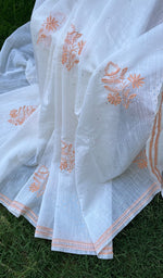Load image into Gallery viewer, Women&#39;s Lakhnavi Handcrafted Chanderi silk Chikankari Saree - HONC0201160
