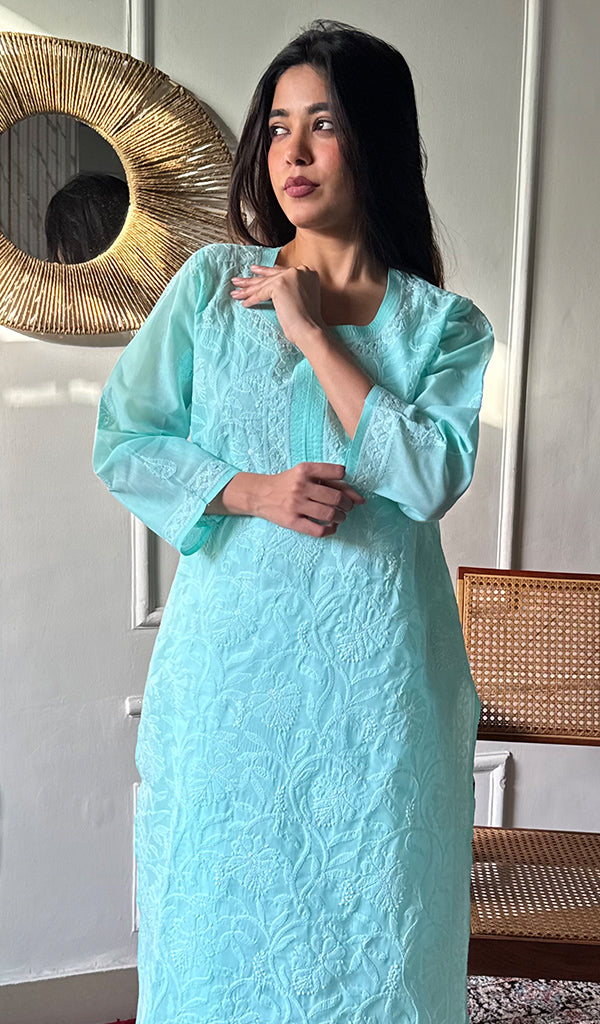 Anisa Women's Lakhnavi Handcrafted Cotton Chikankari Kurti - HONC0356981