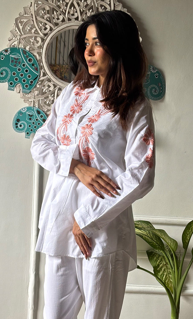 Shaniya Women's Lakhnavi Handcrafted Modal Cotton Chikankari Shirt  - HONC0313721