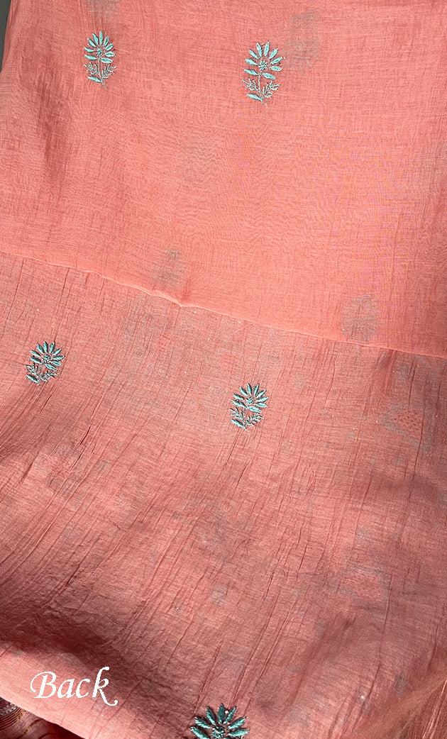 Women's Lakhnavi Handcrafted Mul Chanderi Unstitched Kurta And Dupatta Set - HONC0280886