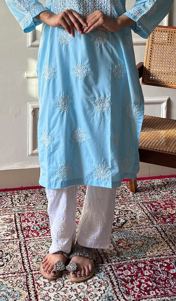 Tayeba Women's Lucknowi Handcrafted Mul Cotton Chikankari Kurti - HONC0133738