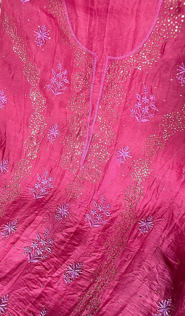 Women's Lakhnavi Handcrafted Pure Organza Chikankari Unstitched Kurta And Dupatta Set- HONC0304142