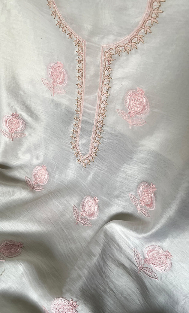 Women's Lakhnavi Handcrafted Chanderi Silk Unstitched Kurta And Dupatta Set - HONC0321968