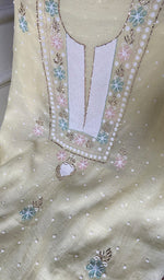 Load image into Gallery viewer, Women's Lakhnavi Handcrafted Mul Chanderi Unstitched Chikankari Full Suit Material - HONC0365830