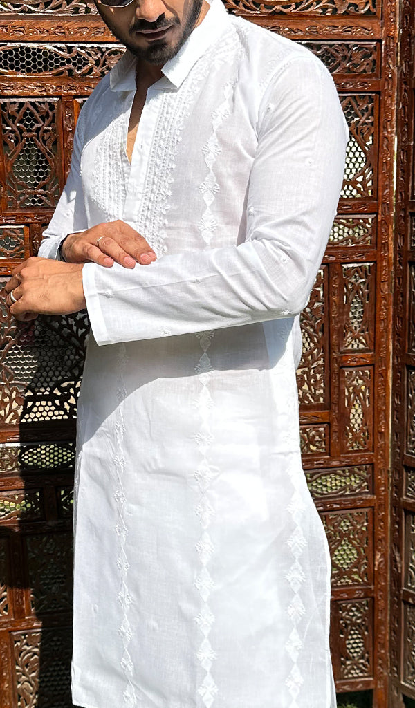 Men's Lucknowi Handcrafted Cotton Chikankari Kurta - HONC0323752