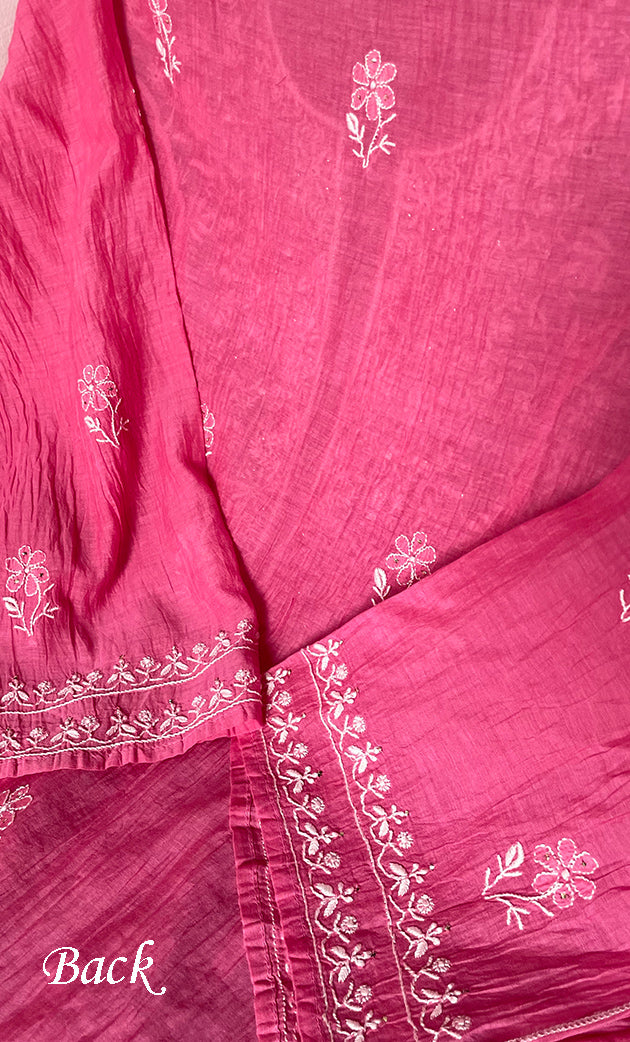 Women's Lakhnavi Handcrafted Mul Chanderi Semi - Stitched Kurta And Dupatta Set - HONC0282431