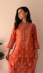 将图像加载到图库查看器中， Women's Lucknowi Handcrafted Mul Chanderi Stitched Chikankari Kurta And Plazzo Set- HONC0378824