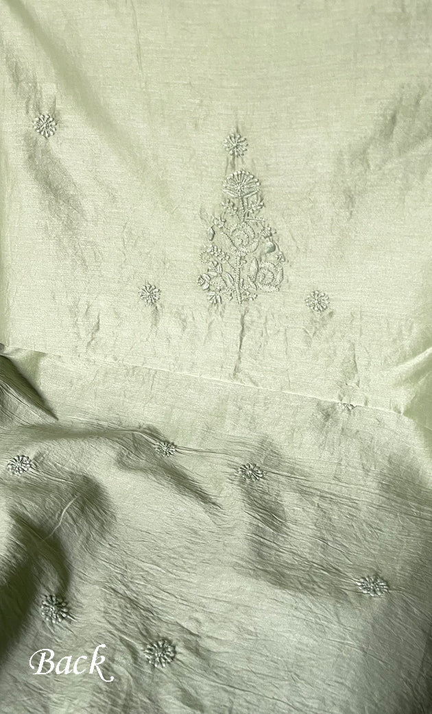 Women's Lucknowi Handcrafted Unstitched Chanderi Silk Chikankari Full Suit Material - HONC0322711