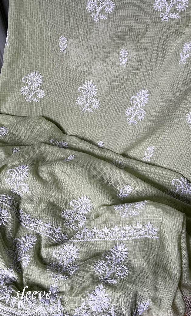 Women's Lucknowi Handcrafted Kota Cotton Chikankari Unstitched Kurta And Dupatta Set - HONC0312634