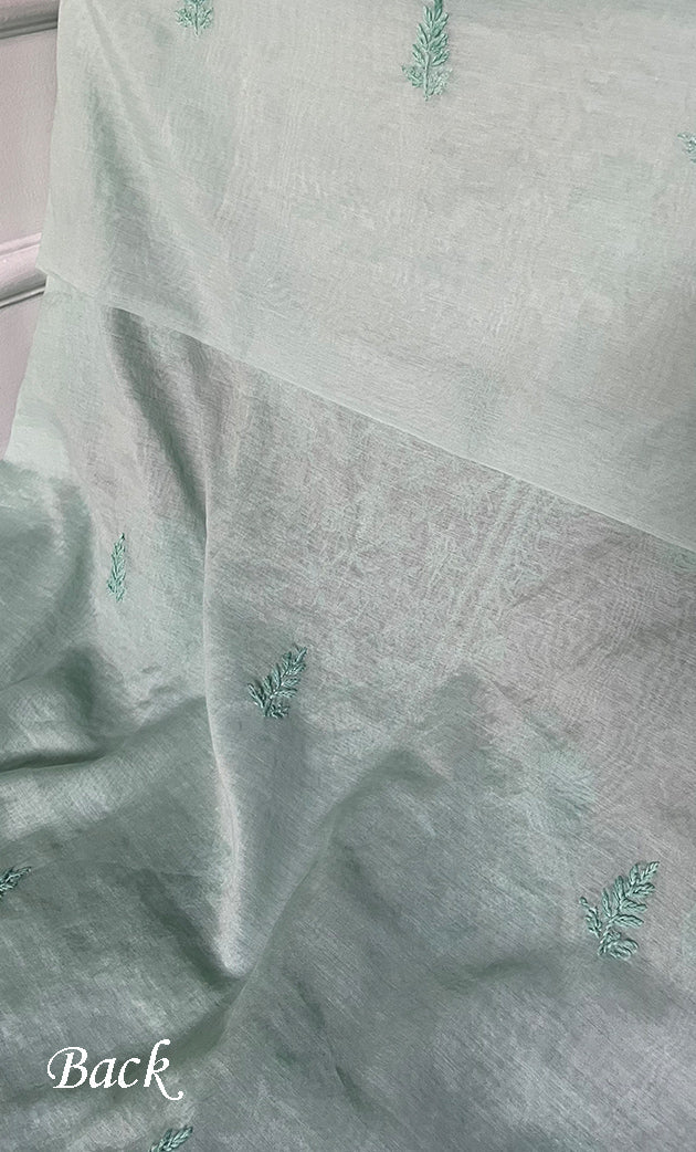 Women's Lakhnavi Handcrafted Mul Chanderi Unstitched Chikankari Full Suit Material - HONC0307425