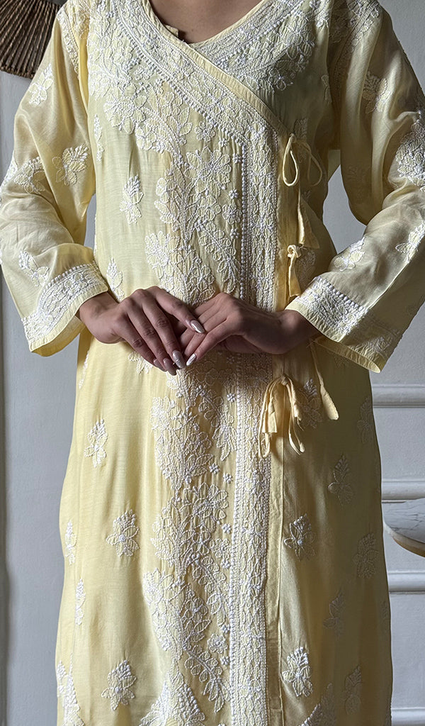 Women's Lucknowi Handcrafted Cotton Chikankari Angrakha - HONC0343794
