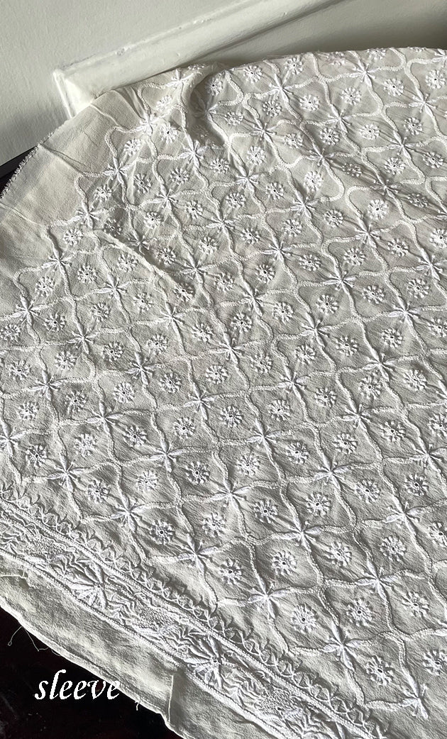 Lucknowi Handcrafted Pure Silk Georgette Chikankari Unstitched Men's Kurta Fabric - HONC0313303